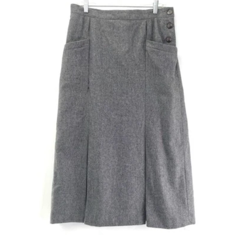 Vintage Wool Blend Long Skirt Sz 8 Gray‎ Side Button Front Pockets Lined